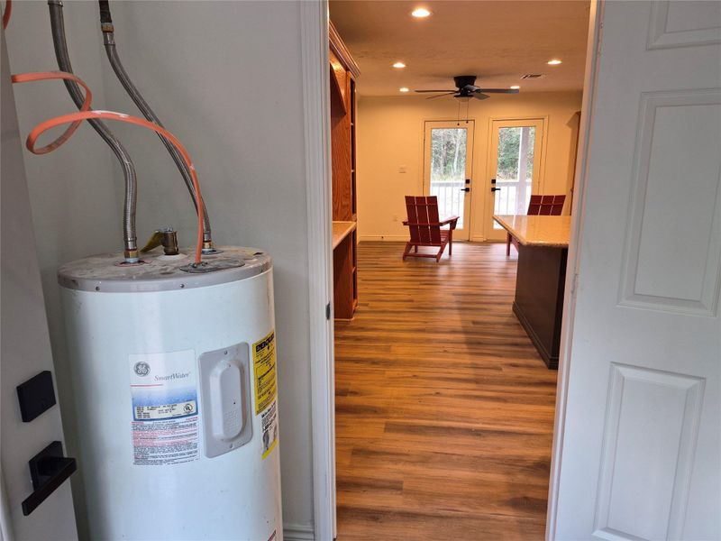 Water heater next to kitchen