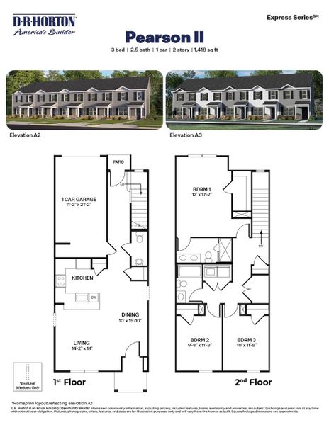 2D floor plan layout for the Pearson II by D.R. Horton in The Townes at Carver Station, Durham, NC (Image 3). 2D floor plan layout for the Pearson II by D.R. Horton in The Townes at Carver Station, Durham, NC (Image 3).