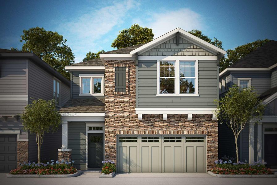 Representative exterior photo of a completed home built from the The Deerfield by David Weekley Homes in Trailside at Cottonwood Creek, Colorado Springs, CO (Image 11).