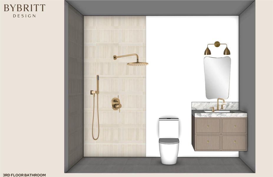 Contemporary bathroom featuring a floating vanity with a stone countertop, a rectangular undermount sink, and a wall-mounted mirror with an overhead light fixture