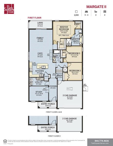 2D floor plan layout for the Margate II by Park Square Residential in Tamarack at Two Rivers, Zephyrhills, FL (Image 3).