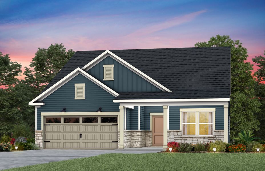 Representative exterior photo of a completed home built from the Bedrock by Pulte Homes in Michaux Gardens, Belmont, NC (Image 2). Representative exterior photo of a completed home built from the Bedrock by Pulte Homes in Michaux Gardens, Belmont, NC (Image 2).