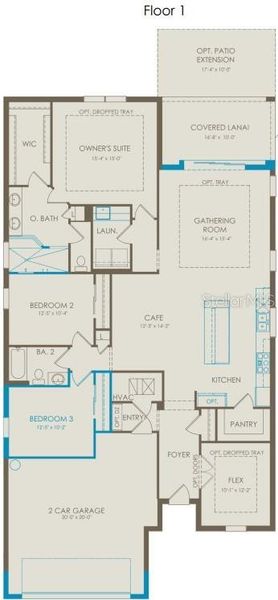 2D floor plan layout of this home in Del Webb Sunbridge, St. Cloud, FL (Image 2).