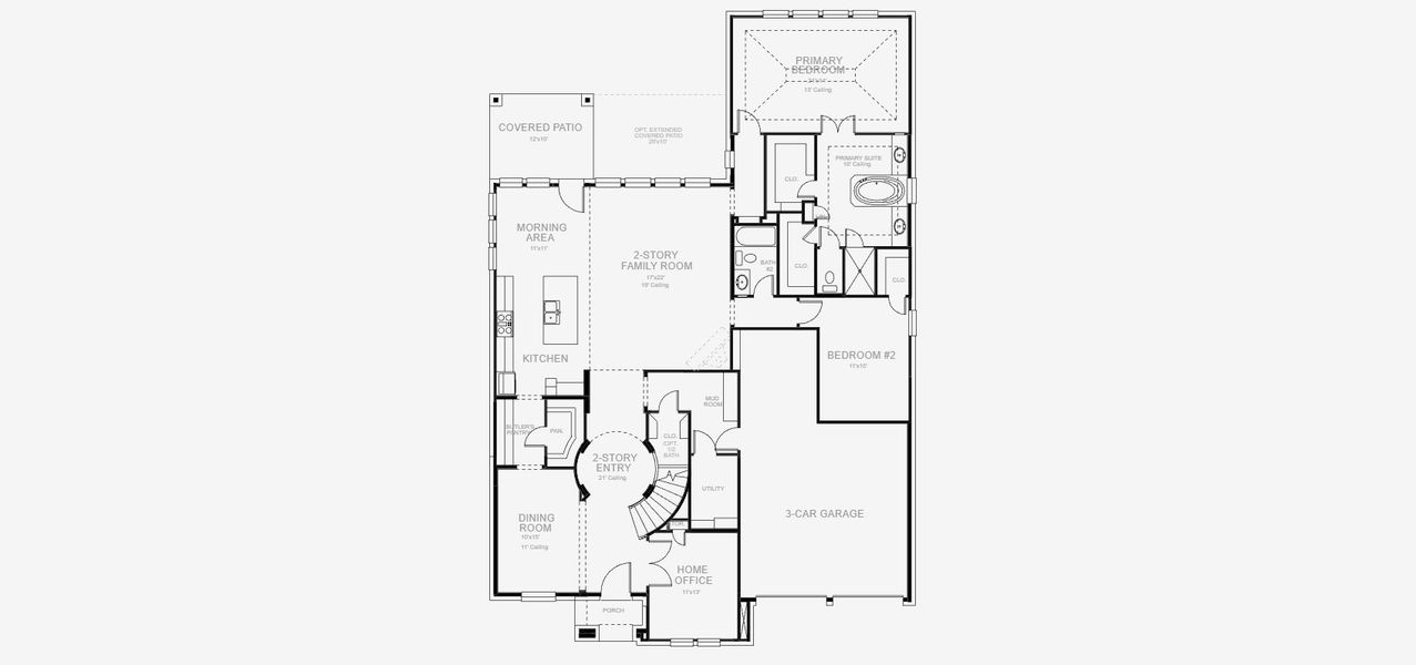 2D floor plan layout for the 3650W by Perry Homes in Landmark, Denton, TX (Image 3).