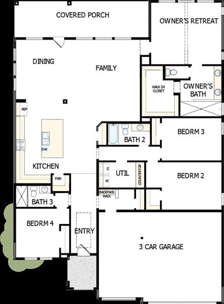 2D floor plan layout of this home in Wolf Ranch – West Bend, Georgetown, TX (Image 5).