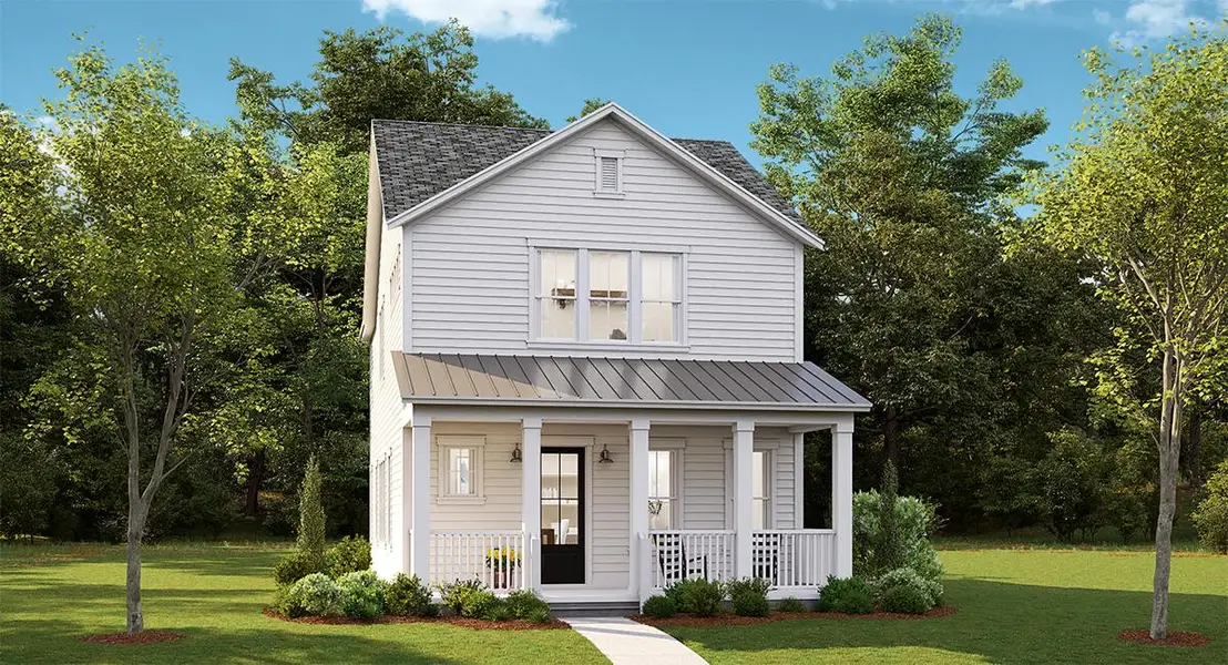 Front exterior of a new home in Heron's Walk at Summers Corner: Row Collection, Summerville, SC, highlighting curb appeal (Image 1). Front exterior of a new home in Heron's Walk at Summers Corner: Row Collection, Summerville, SC, highlighting curb appeal (Image 1).