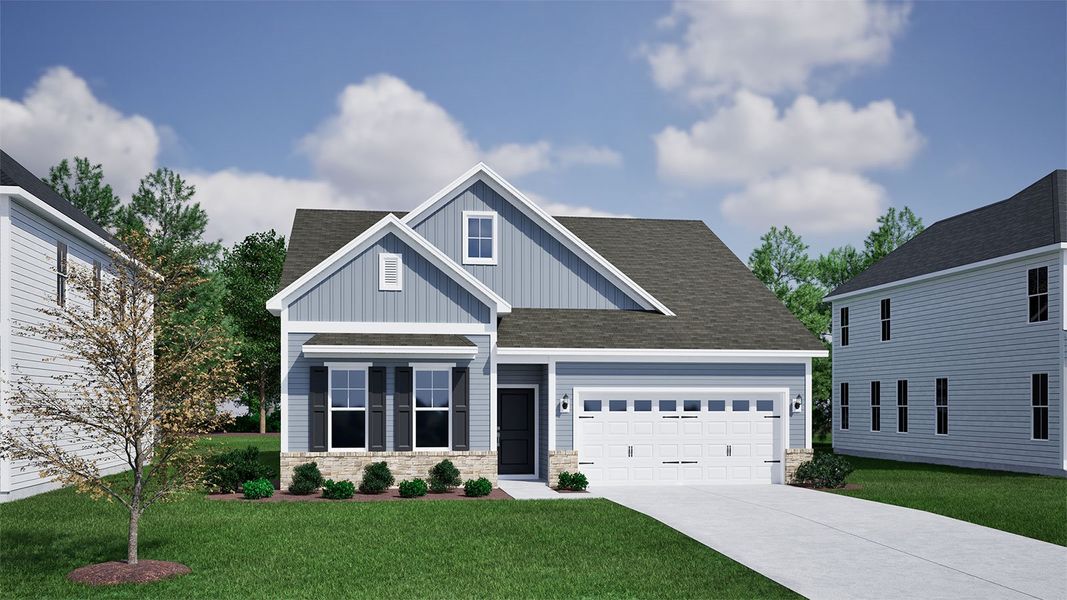 Representative exterior photo of a completed home built from the Elliott - Vanguard Collection by Mungo Homes in Ovation at Sweetbrier, Durham, NC (Image 10).