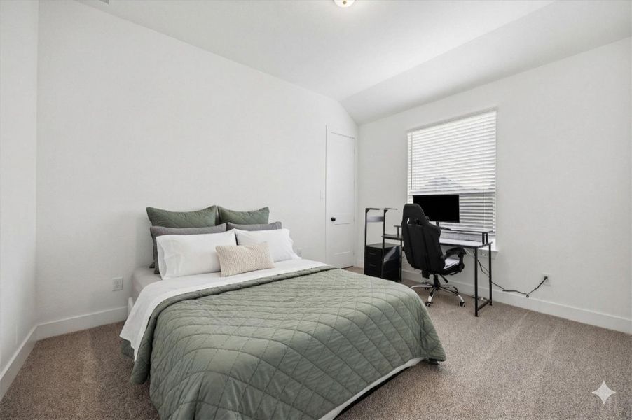 Another spacious secondary bedroom featuring upgraded carpeting, window blinds, and plenty of natural light. This versatile room offers ample space for both a full-sized bed and a dedicated home workspace or study area. Another spacious secondary bedroom featuring upgraded carpeting, window blinds, and plenty of natural light. This versatile room offers ample space for both a full-sized bed and a dedicated home workspace or study area.