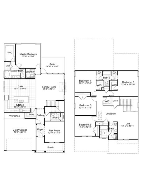 2D floor plan layout for the Reedy by Hunter Quinn Homes in Saratoga Oaks, Williamston, SC (Image 3).