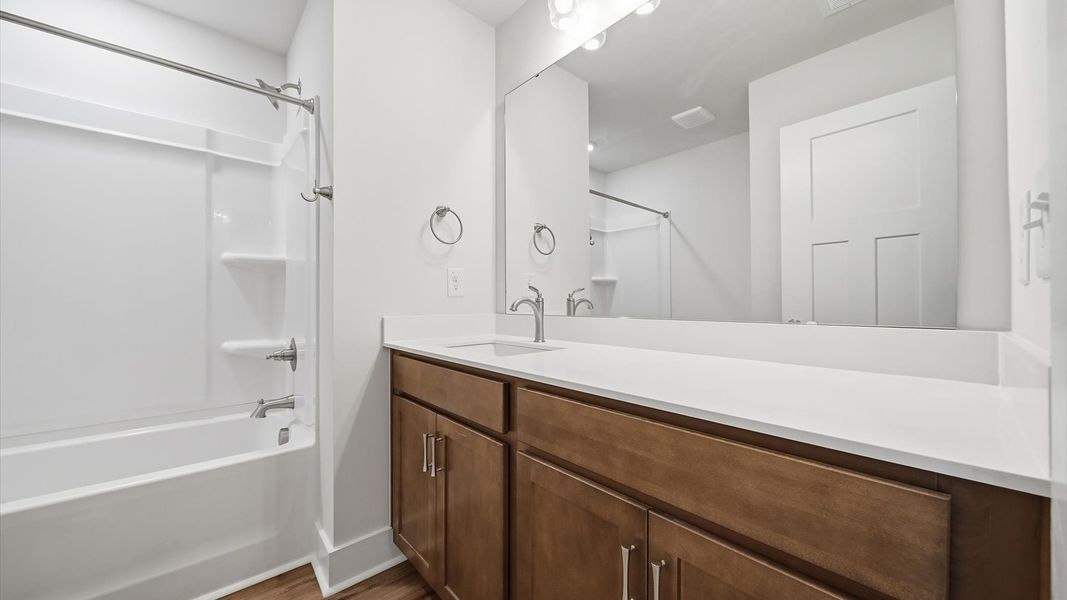 Refined hall bath with elevated finishes and a highly functional layout located in Piedmont, SC Refined hall bath with elevated finishes and a highly functional layout located in Piedmont, SC