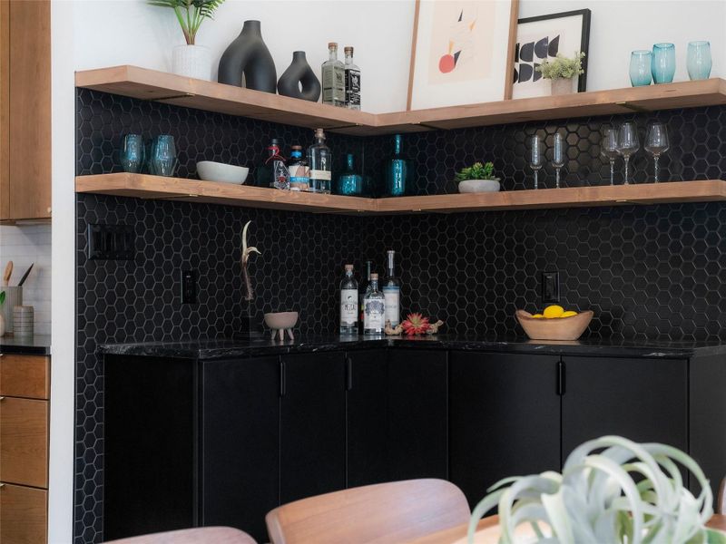 Built in Bar + Storage.