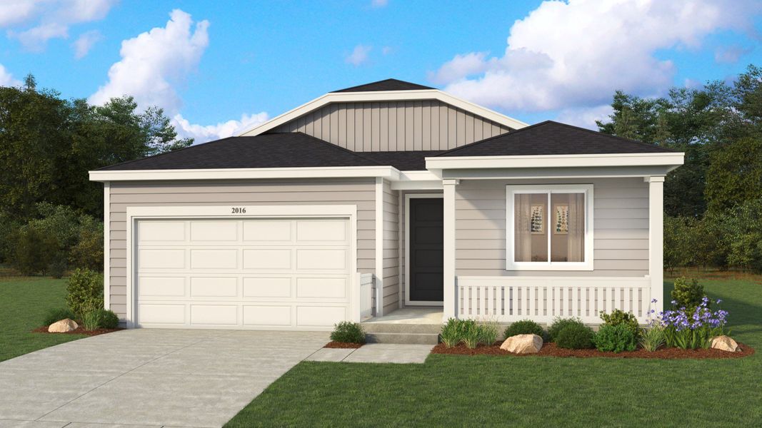 Representative exterior photo of a completed home built from the Charleston by DRB Homes in Trevenna, Windsor, CO (Image 4). Representative exterior photo of a completed home built from the Charleston by DRB Homes in Trevenna, Windsor, CO (Image 4).