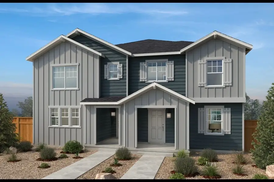 Front exterior of a new home in Farmlore Villas, Brighton, CO, highlighting curb appeal (Image 1). Front exterior of a new home in Farmlore Villas, Brighton, CO, highlighting curb appeal (Image 1).