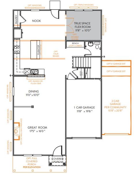 2D floor plan layout for the TA2300 by True Homes in Morrow Brook, Albemarle, NC (Image 4).