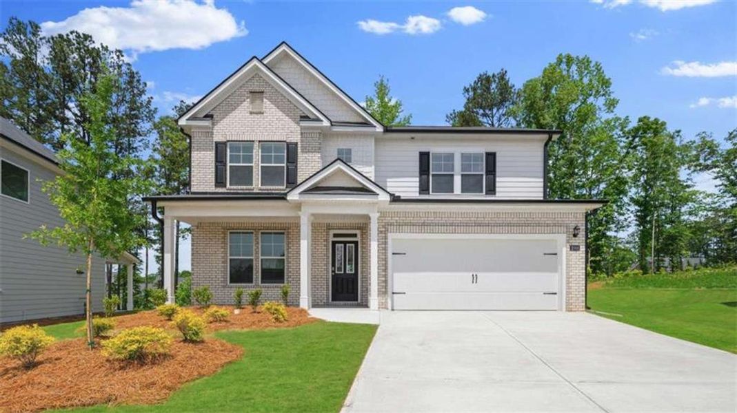 Front exterior of a new home in Water Oak Estates, Lawrenceville, GA, highlighting curb appeal (Image 1). Front exterior of a new home in Water Oak Estates, Lawrenceville, GA, highlighting curb appeal (Image 1).