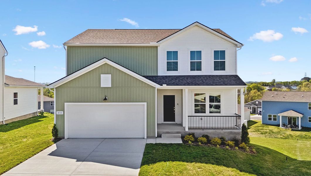 Front exterior of a new home in Highlands of Carter's Station, Columbia, TN, highlighting curb appeal (Image 2). Front exterior of a new home in Highlands of Carter's Station, Columbia, TN, highlighting curb appeal (Image 2).