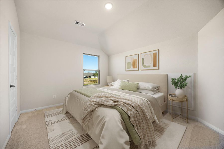 Additional secondary bedroom on the second floor that offers high ceilings, recessed lighting, large window, neutral toned walls, plush carpeting, and closet space. *Virtually Staged Additional secondary bedroom on the second floor that offers high ceilings, recessed lighting, large window, neutral toned walls, plush carpeting, and closet space. *Virtually Staged