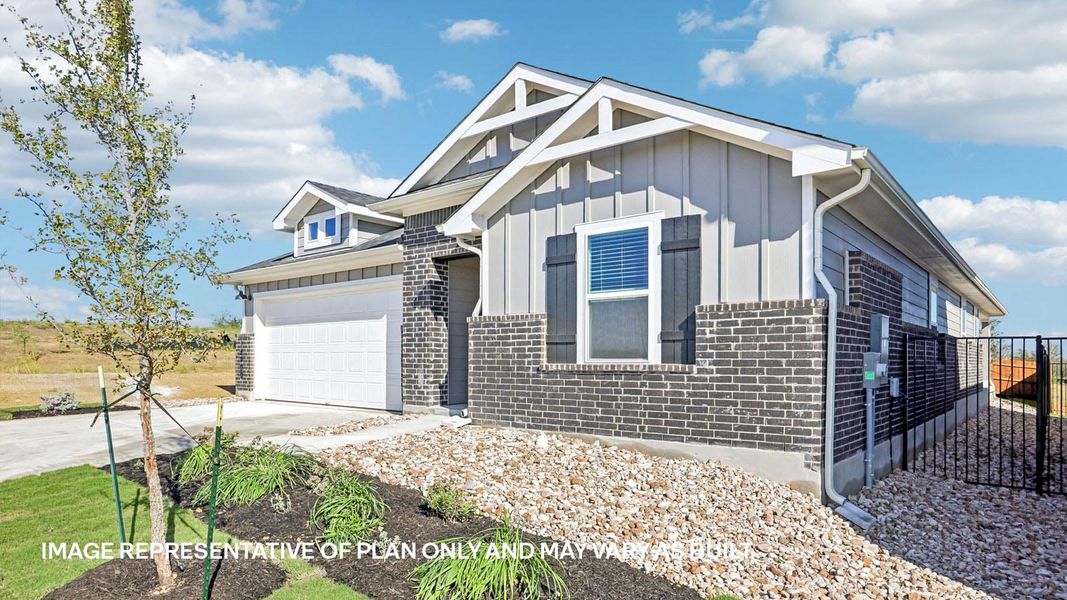 Representative exterior photo of a completed home built from the The Lakeway by D.R. Horton in Revelry, Del Valle, TX (Image 21).