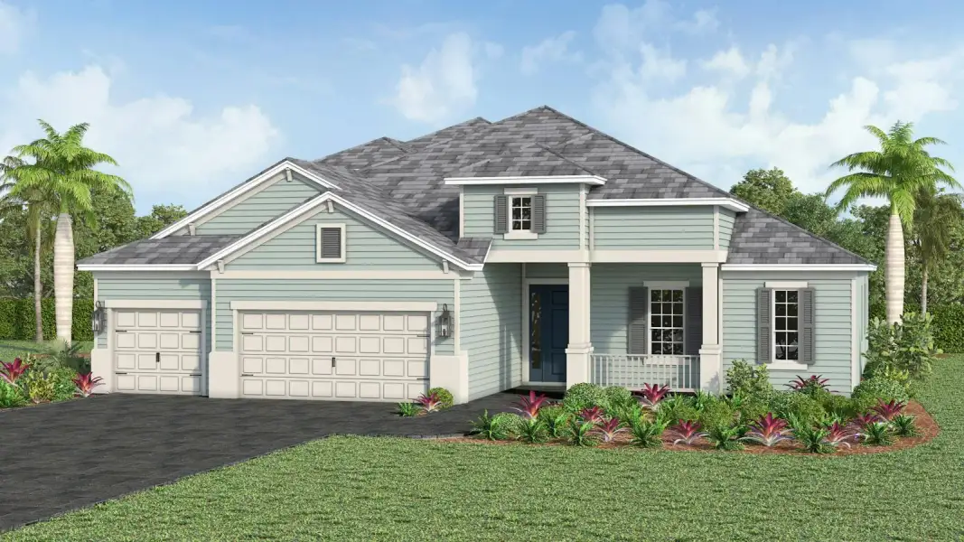 Front exterior of a new home in Kingston South Real Estate and Homes for Sale in Estero, FL - Neal Communities, Estero, FL, highlighting curb appeal (Image 2). Front exterior of a new home in Kingston South Real Estate and Homes for Sale in Estero, FL - Neal Communities, Estero, FL, highlighting curb appeal (Image 2).