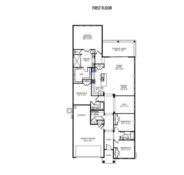 2D floor plan layout for the Aiden - Classic Series | 50' Wide Lots by ICI Homes in Woodhaven, Port Orange, FL (Image 3).
