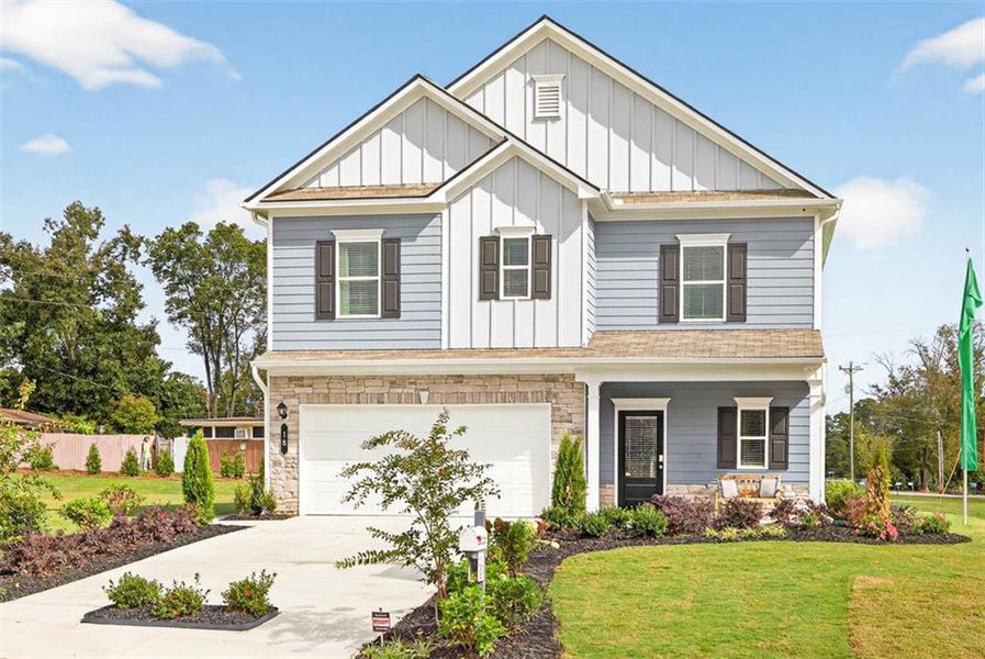 Front exterior of a new home in Hawks View, Ringgold, GA, highlighting curb appeal (Image 1). Front exterior of a new home in Hawks View, Ringgold, GA, highlighting curb appeal (Image 1).