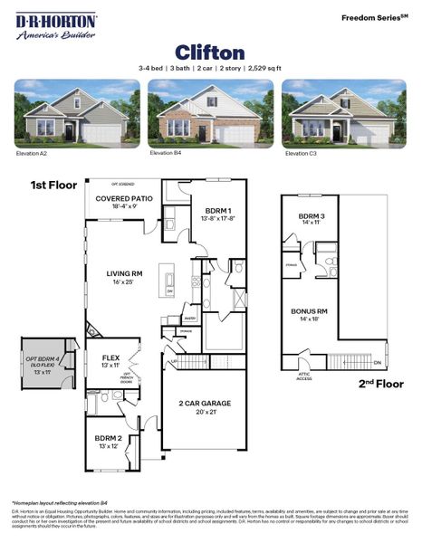 2D floor plan layout for the CLIFTON by D.R. Horton in The Villas at Galvins Ridge, Sanford, NC (Image 3). 2D floor plan layout for the CLIFTON by D.R. Horton in The Villas at Galvins Ridge, Sanford, NC (Image 3).