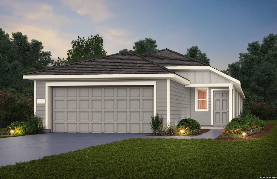 Front exterior of a new home in Vista Real, Converse, TX, highlighting curb appeal (Image 1). Front exterior of a new home in Vista Real, Converse, TX, highlighting curb appeal (Image 1).