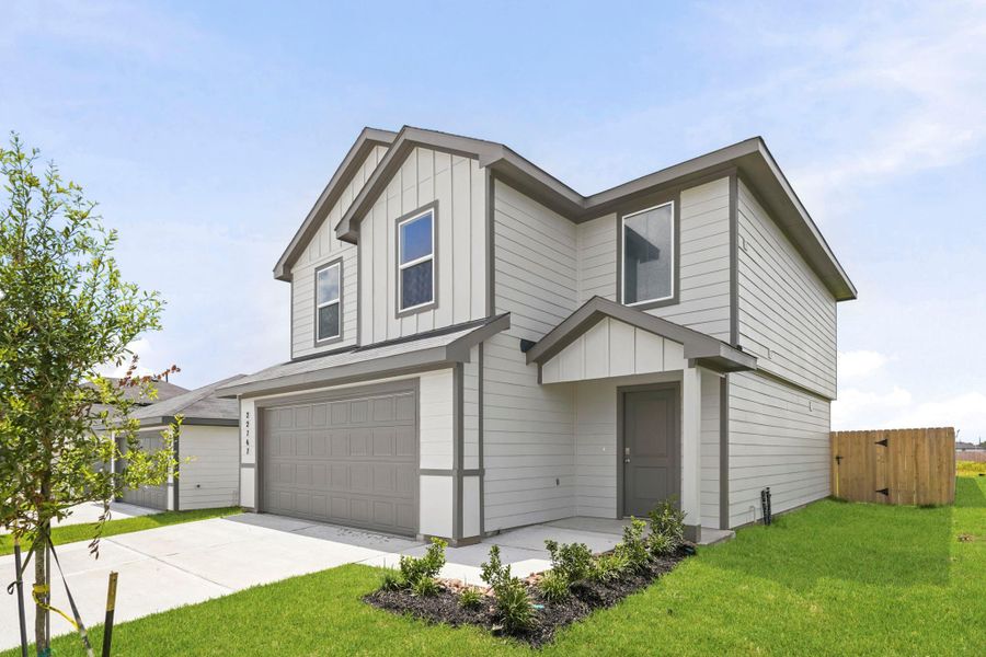 Front exterior of a new home in Sunset Valley, Hockley, TX, highlighting curb appeal (Image 1). Front exterior of a new home in Sunset Valley, Hockley, TX, highlighting curb appeal (Image 1).