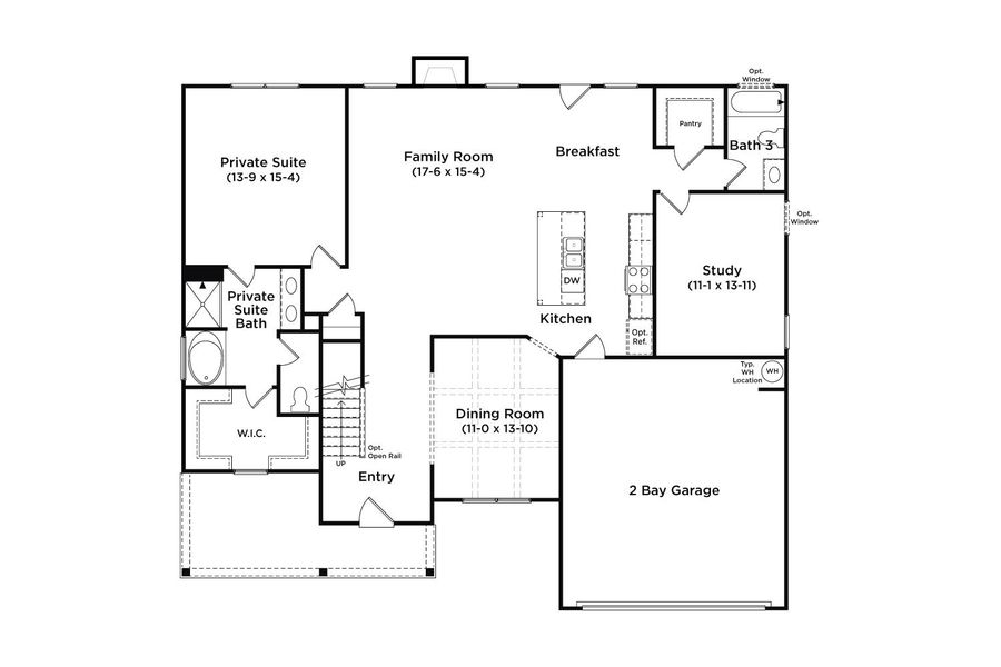 2D floor plan layout for the Meridian II - FL by DRB Homes in Brighton, Locust Grove, GA (Image 3).
