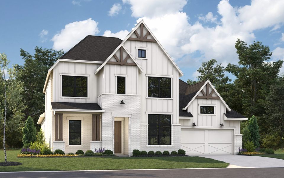 Representative exterior photo of a completed home built from the 5081 by Tradition Homes in The Parks at Wilson Creek, Celina, TX (Image 6). Representative exterior photo of a completed home built from the 5081 by Tradition Homes in The Parks at Wilson Creek, Celina, TX (Image 6).