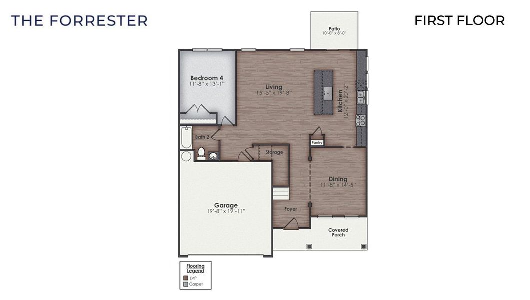2D floor plan layout of this home in Indigo Preserve, Leland, NC (Image 4).