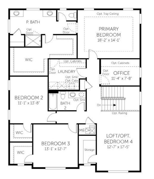 2D floor plan layout for the Conifer - Single Family Homes by Dream Finders Homes in Hidden Creek, Frederick, CO (Image 3).
