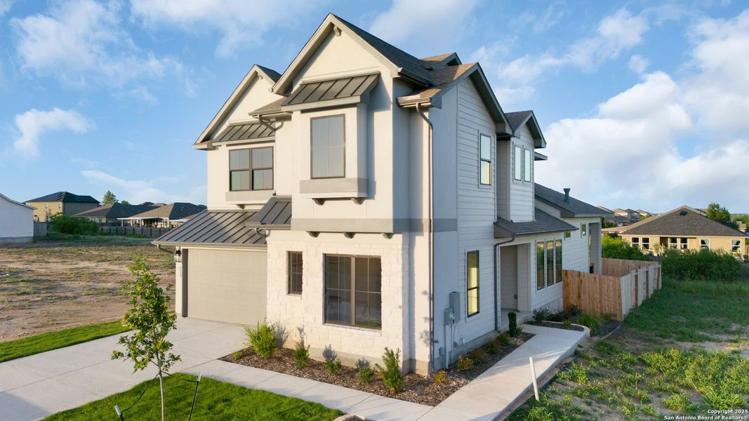 Front exterior of a new home in Nolte Farms, Seguin, TX, highlighting curb appeal (Image 33).