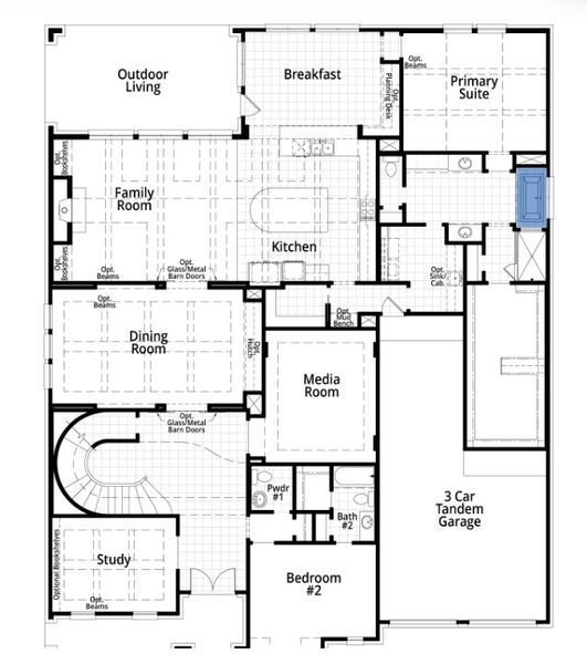2D floor plan layout for the 817 by Highland Homes in Ridgeline, McKinney, TX (Image 27).
