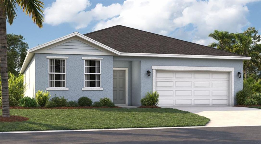 Front exterior of a new home in Hidden Cove, Eustis, FL, highlighting curb appeal (Image 1).