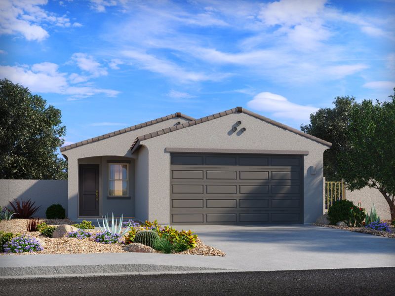 Representative exterior photo of a completed home built from the Onyx by Meritage Homes in Mandarina - Signature Series, Marana, AZ (Image 2). Representative exterior photo of a completed home built from the Onyx by Meritage Homes in Mandarina - Signature Series, Marana, AZ (Image 2).