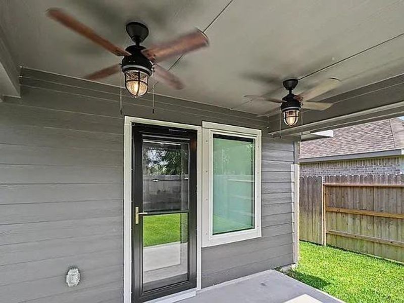 Covered Back Patio with ceiling fans Covered Back Patio with ceiling fans
