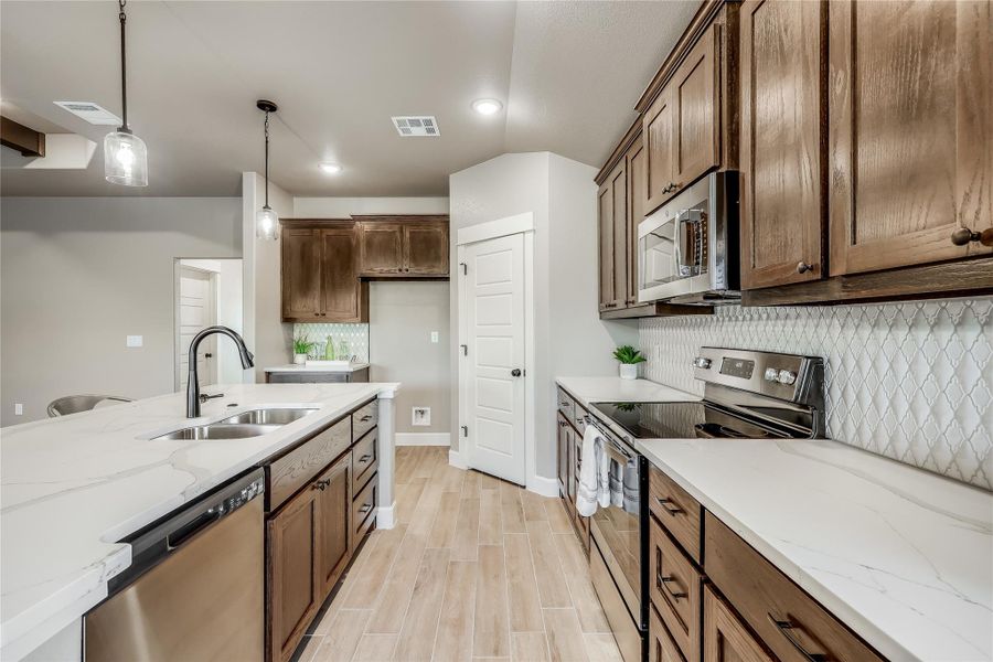 Pendant lights, coffee bar section, walk in pantry