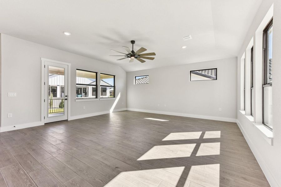 Spare room featuring recessed lighting, light wood finished floors, and ceiling fan