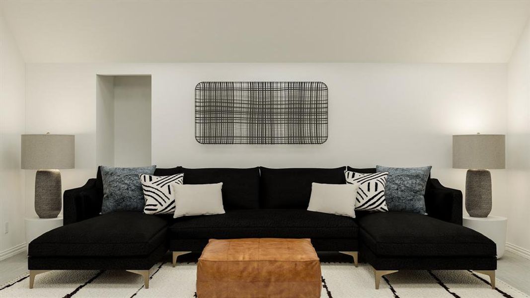 Living room featuring lofted ceiling and light wood-type flooring