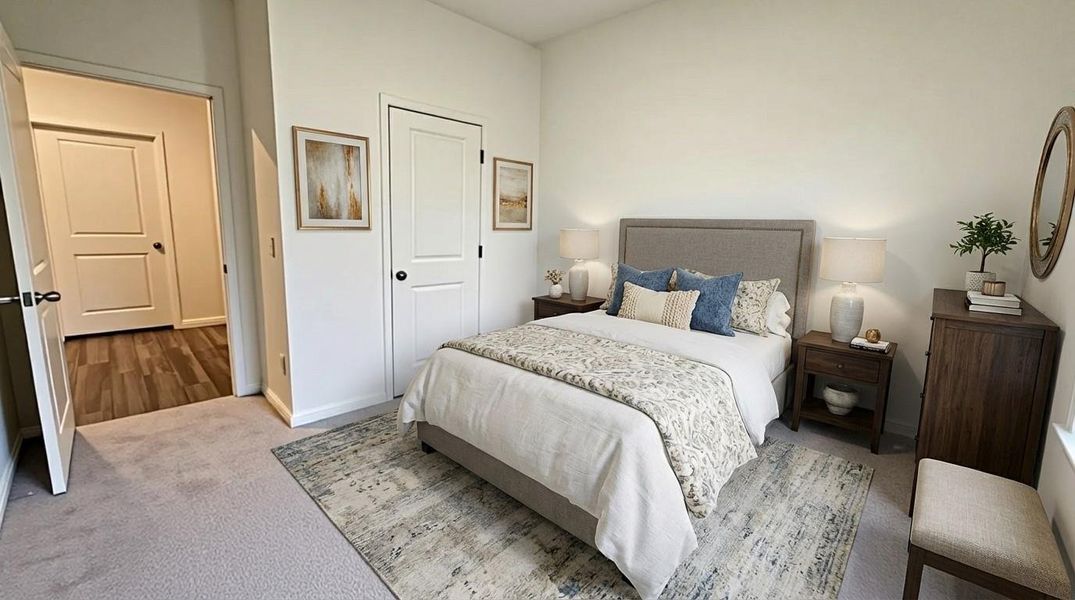 Bedroom with carpet flooring and a closet