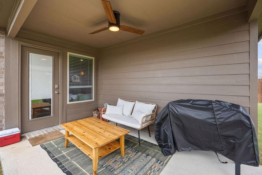 Exterior details and patio area of a home in Leonard Crossing, Leonard (Image 3).