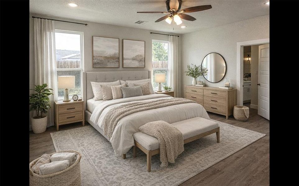 Staged digtal picture of master bedroom