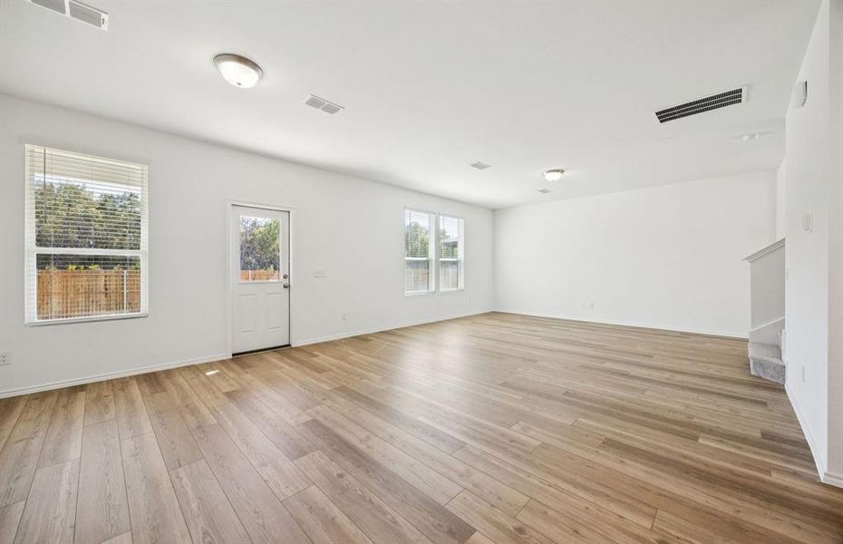 Spacious gathering room with large windows