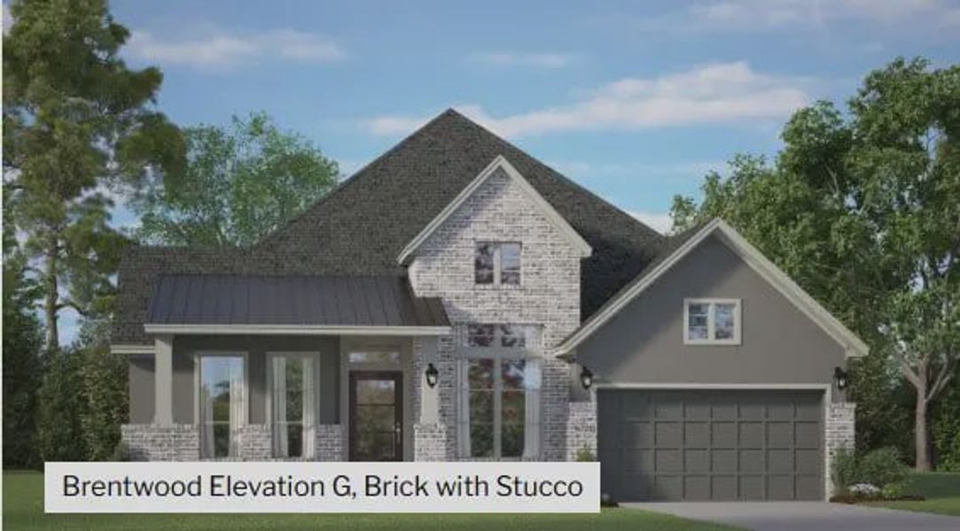 Front exterior of a new home in Fulshear Lakes, Fulshear, TX, highlighting curb appeal (Image 23). Front exterior of a new home in Fulshear Lakes, Fulshear, TX, highlighting curb appeal (Image 23).