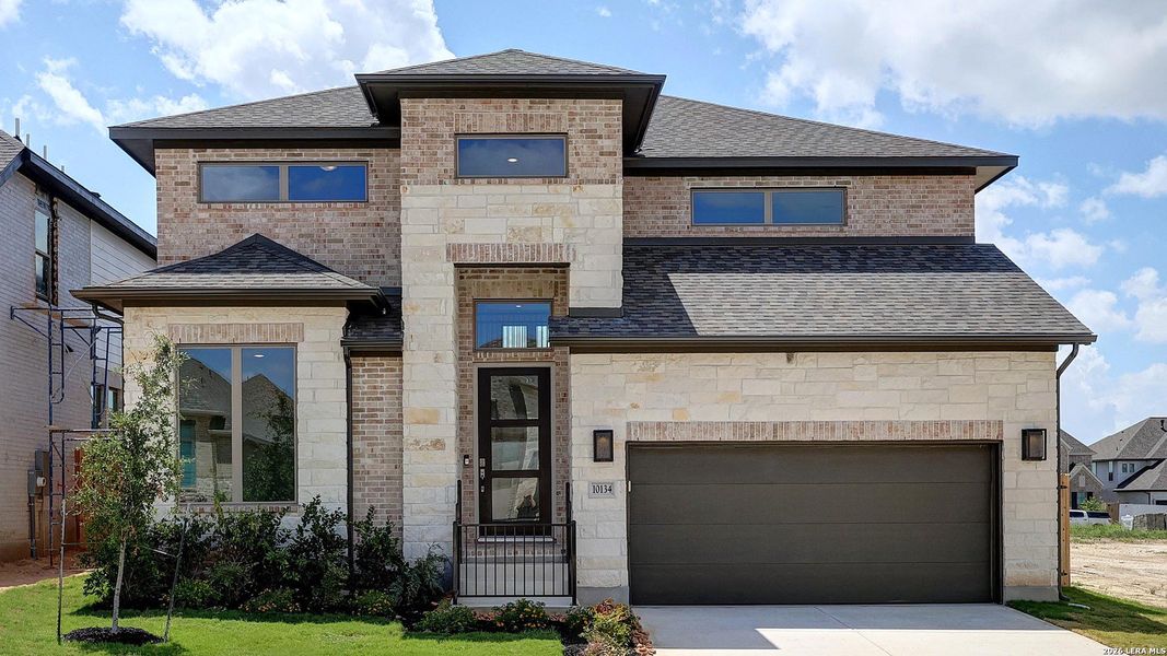 Front exterior of a new home in Kallison Ranch, San Antonio, TX, highlighting curb appeal (Image 1). Front exterior of a new home in Kallison Ranch, San Antonio, TX, highlighting curb appeal (Image 1).