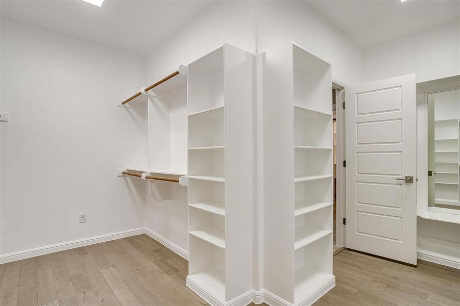 Spacious closet featuring light hardwood / wood-style flooring