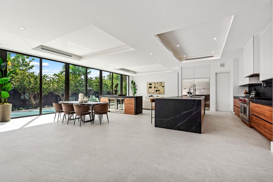 The living space with dining area, kitchen, and living room.