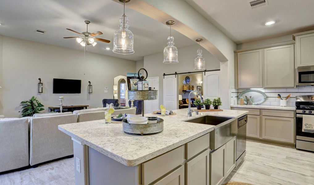 Kitchen overlooks the great room