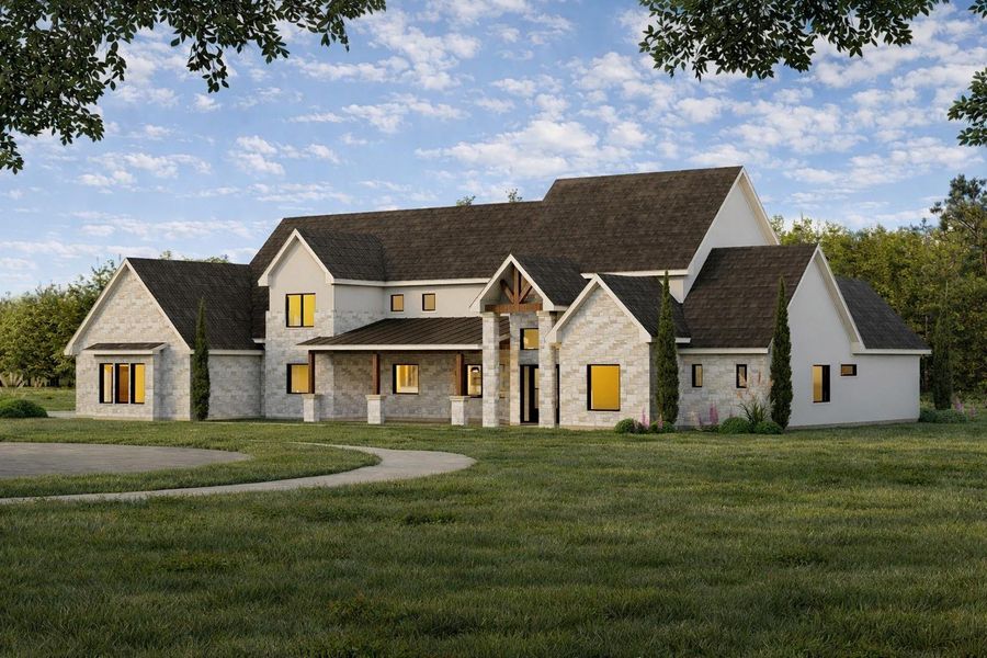 Rendering Modern Farmhouse with large front porch. Rendering Modern Farmhouse with large front porch.